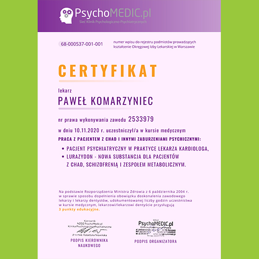 2020; Paweł Komarzyniec; Praca z pacjentem z ChAD i innymi zaburzeniami psychicznymi