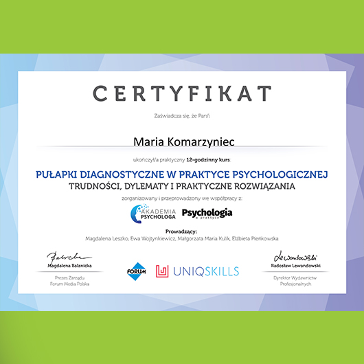 2021; Maria Komarzyniec; Pułapki diagnostyczne w praktyce psychologicznej. Trudności, dylematy i praktyczne rozwiązania