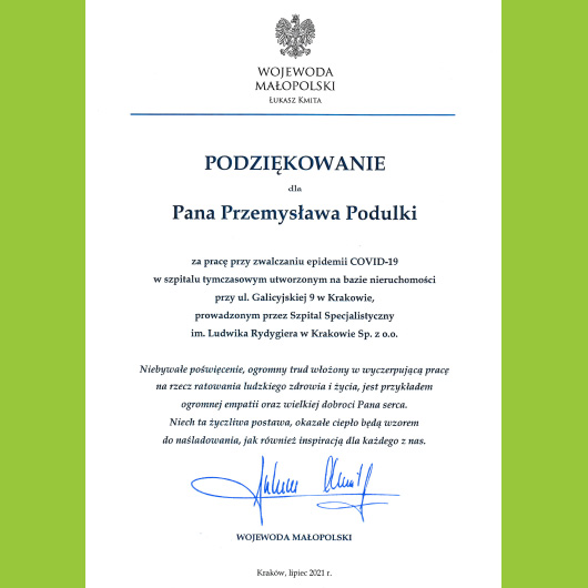 2021; Przemysław Podulka Podziękowanie