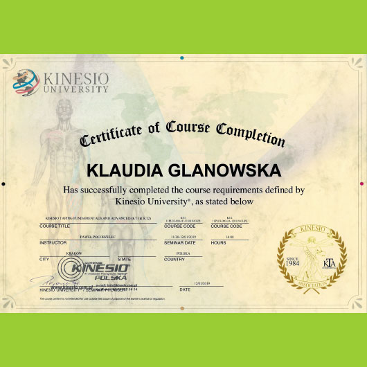 2019; Klaudia Glanowska; Kinesiotaping | PHOENIX Centrum Psychomedyczne