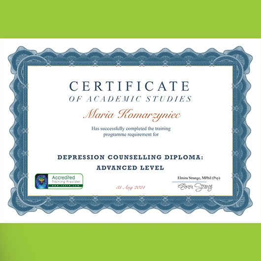 2021; Maria Komarzyniec; Depression Counselling Diploma Advanced level